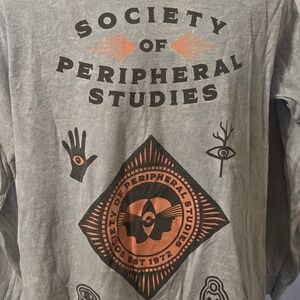 Meow Wolf Society of Peripheral Studies Grey Acid Wash Shirt Mens Large